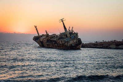 Edro iii shipwreck during sunset 