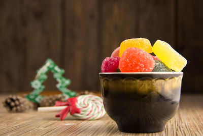 Close-up of dessert on table