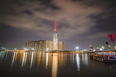 Illuminated buildings in city at night