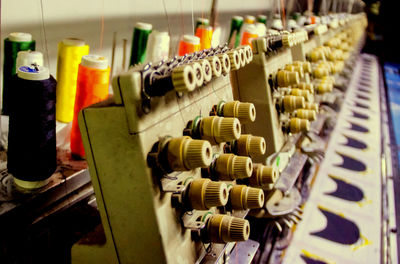 Close-up of machinery at textile industry