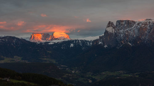 Scenic view of mountains against sky during sunset