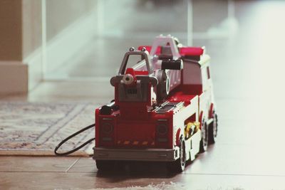 Close-up of toy car on floor