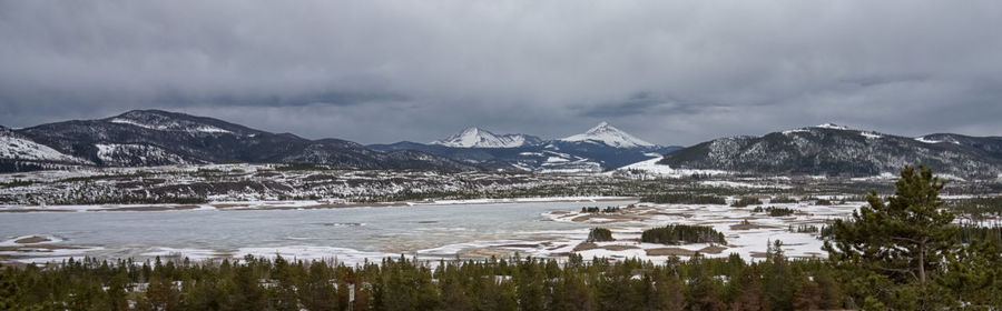 Scenic view of snowcapped mountains against sky