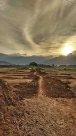 Scenic view of field against sky at sunset