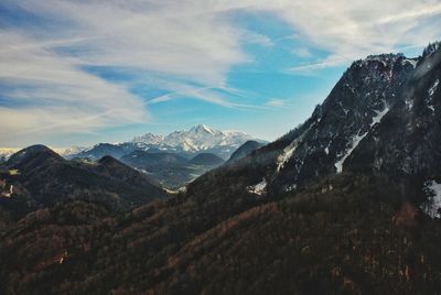 Scenic view of snowcapped mountains against sky