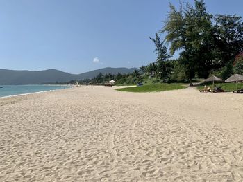 Scenic view of beach against clear sky