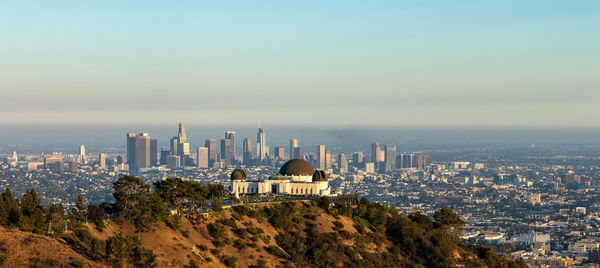 High angle view of cityscape against sky