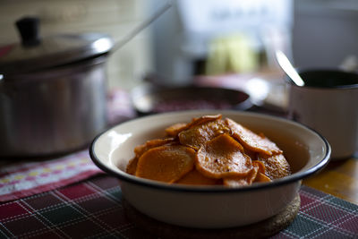 Close-up of food in bowl on table