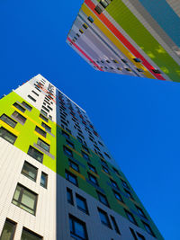 Low angle view of building against clear blue sky