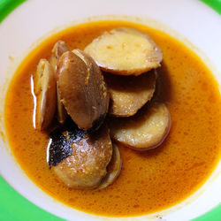 High angle view of soup in bowl