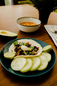 Close-up of food on table