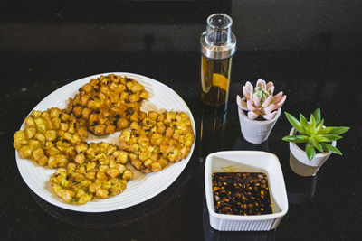 High angle view of food on table