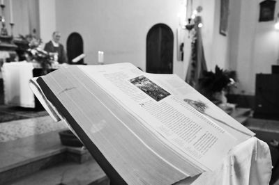 Close-up of open book on table