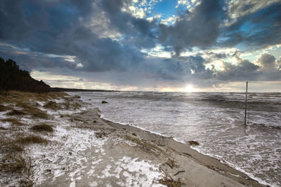 Scenic view of beach against sky