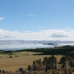 Scenic view of calm sea against clear sky