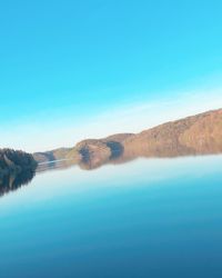 Scenic view of lake against clear blue sky