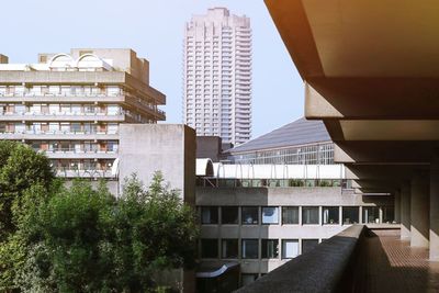 Low angle view of modern buildings against sky