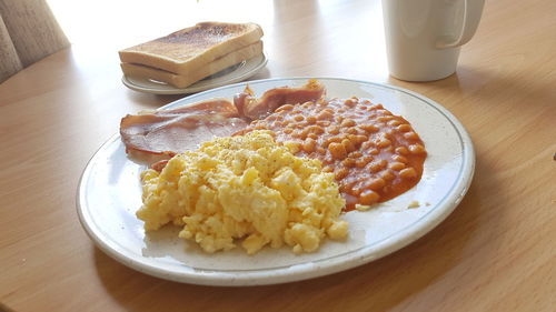 Close-up of breakfast served on table