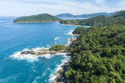 High angle view of sea against sky