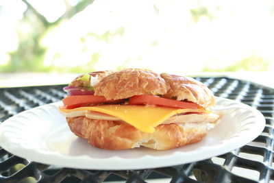 Close-up of burger in plate