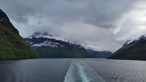 Scenic view of snowcapped mountains against sky