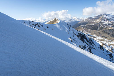 Scenic view of snowcapped mountains against sky