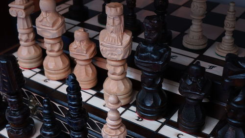 High angle view of chess board