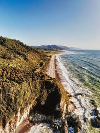 Scenic view of sea against clear blue sky