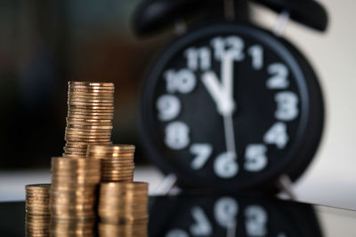 Close-up of coins on table