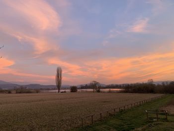 Scenic view of field against sky during sunset