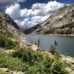 Scenic view of lake against cloudy sky