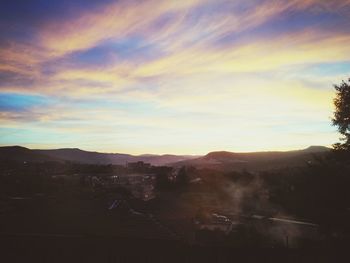 High angle view of landscape against sky during sunset