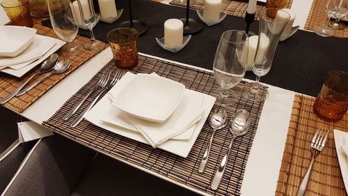 High angle view of breakfast on table in restaurant