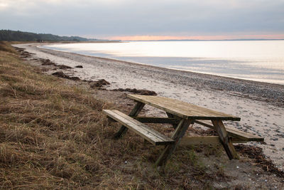 Scenic view of beach against sky during sunset