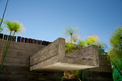 Low angle view of built structure against clear blue sky