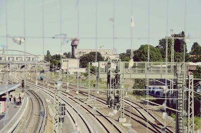 High angle view of train at railroad station