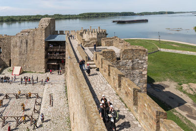 High angle view of people on fort