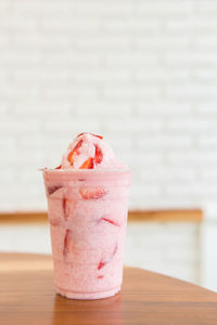 Close-up of ice cream on table