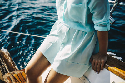 Woman relaxing on boat