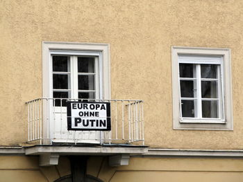 Low angle view of sign on building