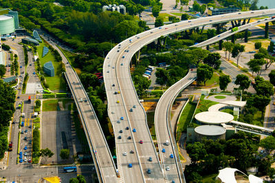 Aerial view of elevated road in city