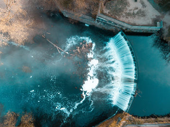 High angle view of waterfall in sea