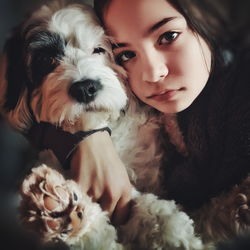 Close-up portrait of young woman with dog