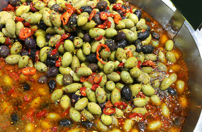 High angle view of fruits in container