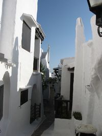 Low angle view of buildings against clear sky