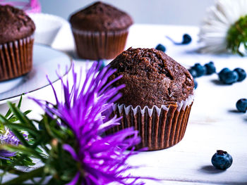 Close-up of cupcakes on table