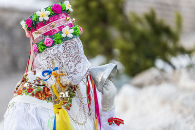 Carnival in carnia. sauris, masks of the religious and pagan tradition. italy