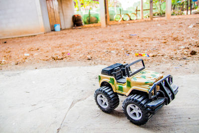 Close-up of toy car on floor