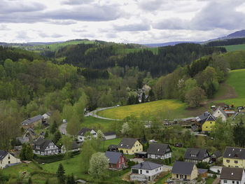 High angle view of townscape against sky