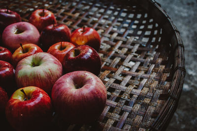 High angle view of apples in basket